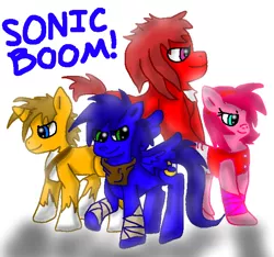 Size: 640x600 | Tagged: safe, artist:arminartichoke, derpibooru import, ponified, pony, amy rose, knuckles the echidna, miles "tails" prower, sonic boom, sonic the hedgehog, sonic the hedgehog (series)