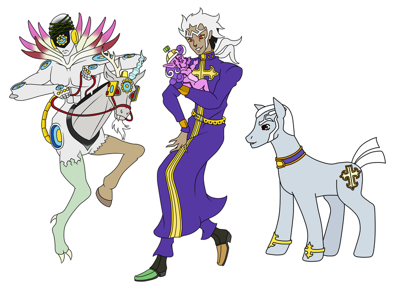 Size: 4008x2952 | Tagged: safe, artist:urusee584, derpibooru import, discord, screwball, ponified, human, pony, crossover, enrico pucci, green baby, humanized, jojo's bizarre adventure, made in heaven, stand, stone ocean