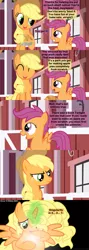 Size: 1120x3150 | Tagged: safe, artist:beavernator, derpibooru import, applejack, scootaloo, alicorn, pony, alicornified, and that's how equestria was made, applecorn, carl sagan, challenge accepted, comic, creation, food, goddess, pie, race swap