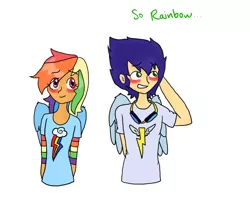 Size: 900x780 | Tagged: safe, artist:annehairball, derpibooru import, rainbow dash, soarin', human, blushing, female, goggles, humanized, male, shipping, soarindash, straight, winged humanization, wings