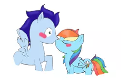 Size: 900x595 | Tagged: safe, artist:annehairball, derpibooru import, rainbow dash, soarin', blushing, female, kissing, male, shipping, soarindash, straight