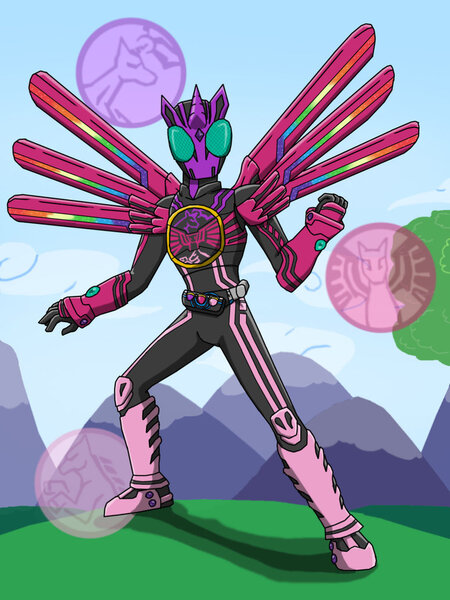 Size: 774x1032 | Tagged: safe, artist:ferrokiva, derpibooru import, alicorn, pony, crossover, eiji hino, kamen rider, kamen rider ooo, solo, subarashii harmony!