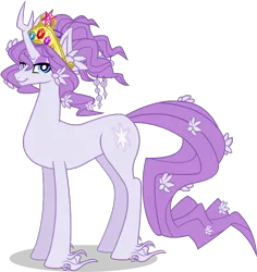 Size: 742x785 | Tagged: safe, artist:poisonhearts, derpibooru import, tree of harmony, oc, oc:harmony (heilos), ponified, unofficial characters only, classical unicorn, pony, unicorn, bedroom eyes, big crown thingy, cloven hooves, element of generosity, element of honesty, element of kindness, element of laughter, element of loyalty, element of magic, elements of harmony, flower, flower in hair, jewelry, leonine tail, looking at you, regalia, smiling, solo, unshorn fetlocks