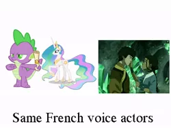 Size: 800x600 | Tagged: alexis tomassian, avatar the last airbender, derpibooru import, exploitable meme, french, laura préjean, meme, op is wrong, princess celestia, safe, spike, wrong