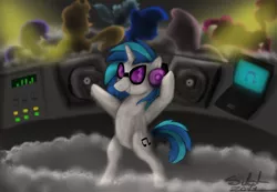 Size: 1280x886 | Tagged: artist:silnat, dance party, derpibooru import, let's play, music, party hard, pon3con, safe, vinyl scratch, wild party