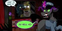 Size: 1280x641 | Tagged: artist:jokerpony, chica, crossover, derpibooru import, five nights at freddy's, help me, king sombra, queen chrysalis, safe