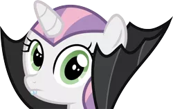 Size: 2833x1788 | Tagged: artist:doctor-derpy, bust, derpibooru import, fangs, nightmare night, safe, simple background, solo, stare, sweetie belle, sweetie belle's stare, transparent background, vampire, vector