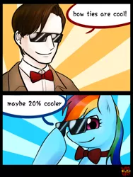 Size: 600x800 | Tagged: 20% cooler, artist:norang94, bowtie, bowties are cool, derpibooru import, doctor who, eleventh doctor, rainbow dash, safe, sunglasses