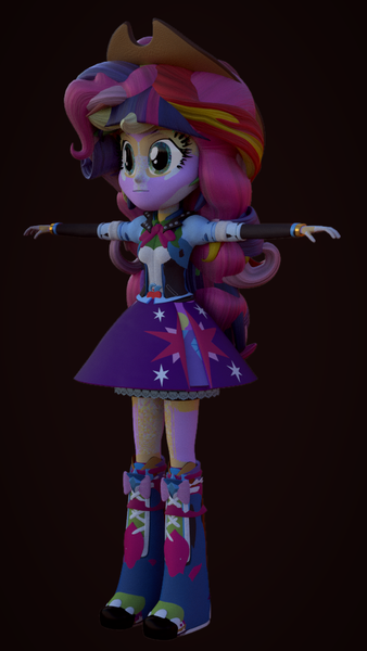 Size: 540x960 | Tagged: safe, artist:creatorofpony, derpibooru import, applejack, fluttershy, pinkie pie, rainbow dash, rarity, sci-twi, sunset shimmer, twilight sparkle, twilight sparkle (alicorn), alicorn, equestria girls, /mlp/, 3d, 3d model, :|, appleflaritwidashpie, black background, blender, boots, bow, bracelet, clothes, clothes swap, combine, cowboy hat, fusion, half-life, hat, humane five, humane seven, humane six, jewelry, leggings, mane six, not salmon, shoes, simple background, skirt, solo, stetson, t pose, tanktop, this isn't even my final form, wat, we have become one, what has science done, z fighting