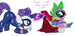 Size: 753x367 | Tagged: safe, artist:frist44, derpibooru import, humdrum, radiance, rarity, spike, power ponies (episode), bucket, female, male, power ponies, shipping, sparity, straight