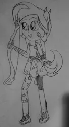 Size: 1787x3301 | Tagged: safe, artist:berrypunchrules, derpibooru import, tennis match, equestria girls, friendship games, alternate costumes, background human, bow (weapon), monochrome, ponied up, pony ears, solo, traditional art