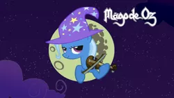 Size: 900x506 | Tagged: safe, artist:robe17, derpibooru import, trixie, pony, unicorn, album cover, bow (instrument), clothes, female, hat, mare, mare in the moon, moon, musical instrument, mägo de oz, night, sky, trixie's hat, violin, violin bow