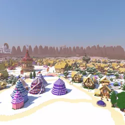 Size: 1200x1200 | Tagged: brohoof.com, cloudsdale, derpibooru import, fountain, golden oaks library, minecraft, ponyville, ponyville town hall, rainbow dash's house, render, safe, snow, tent, town hall, tree, trixie's wagon