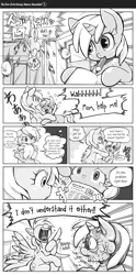 Size: 954x1920 | Tagged: safe, artist:hobilo, derpibooru import, derpy hooves, dinky hooves, pegasus, pony, comic, crash, dynamic entry, equestria's worst mother, female, mare, monochrome, translation