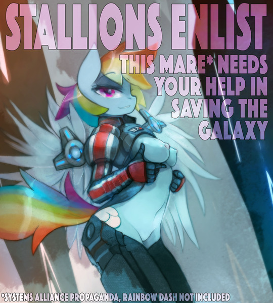 Size: 4455x4953 | Tagged: absurd resolution, anthro, artist:foxinshadow, art pack:choice of ponies vol4, art pack:fox's choice of ponies, belly button, breasts, crossover, derpibooru import, female, mass effect, nipples, nudity, propaganda, questionable, rainbow dash, solo, solo female