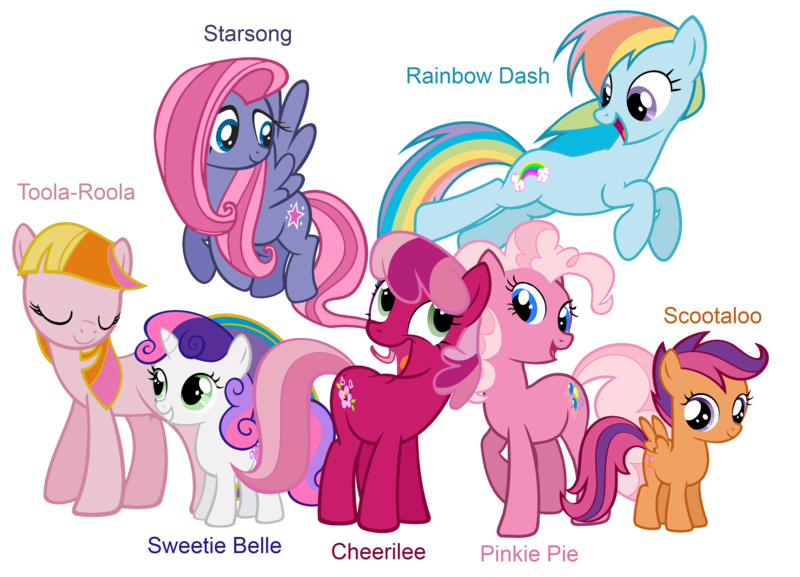 Size: 2879x2076 | Tagged: artist:atomiclance, cheerilee, cheerilee (g3), core seven, dead source, derpibooru import, g3, g3 to g4, generation leap, palette swap, pinkie pie, pinkie pie (g3), rainbow dash, rainbow dash (g3), recolor, safe, scootaloo, scootaloo (g3), simple background, starsong, sweetie belle, sweetie belle (g3), toola roola, transparent background