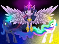 Size: 2000x1500 | Tagged: safe, artist:lol-katrina, derpibooru import, princess celestia, princess luna, twilight sparkle, twilight sparkle (alicorn), alicorn, pony, female, mare