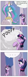 Size: 1737x4737 | Tagged: safe, artist:otakuap edit, derpibooru import, princess celestia, twilight sparkle, twilight sparkle (alicorn), alicorn, pony, ..., celestia's true form, character to character, clone, comic, comic sans, exploitable meme, female, forced meme, mare, meme, pony to pony, self ponidox, transformation, true form, twinning