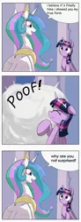 Size: 1024x2793 | Tagged: safe, artist:otakuap edit, derpibooru import, princess celestia, twilight sparkle, twilight sparkle (alicorn), alicorn, pony, celestia's true form, comic, exploitable meme, female, forced meme, mare, meme, shaped like itself, subverted meme