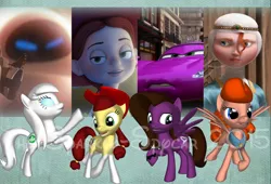 Size: 2200x1500 | Tagged: safe, artist:the-sparkly-spycar, derpibooru import, ponified, pony, pony creator, 3d, 3d pony creator, brave, cars (pixar), cars 2, disney, eve, holley shiftwell, jessie (toy story), merida, pixar, ponylumen, princess merida, toy story, toy story 2, wall-e
