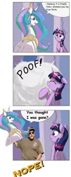 Size: 1224x3040 | Tagged: safe, artist:otakuap edit, derpibooru import, princess celestia, twilight sparkle, twilight sparkle (alicorn), alicorn, pony, celestia's true form, chuck testa, comic, comic sans, exploitable meme, female, forced meme, mare, meme, scrunchy face, taxidermy, transformation, true form