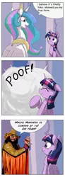 Size: 1024x2793 | Tagged: safe, artist:otakuap, derpibooru import, edit, princess celestia, twilight sparkle, twilight sparkle (alicorn), alicorn, pony, celestia's true form, comic, comic sans, exploitable meme, female, forced meme, image, macho man randy savage, mare, meme, png, scrunchy face, transformation, true form, wwf