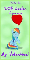 Size: 750x1500 | Tagged: safe, artist:jimmy--chan, derpibooru import, rainbow dash, pegasus, pony, 20% cooler, balloon, eyes closed, female, heart, heart balloon, holiday, mare, mouth hold, solo, text, valentine, valentine's day