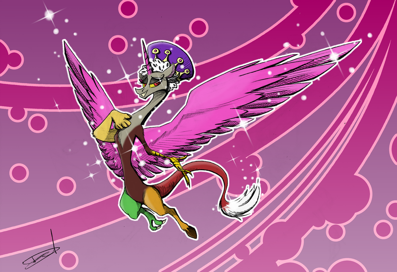 Size: 3243x2223 | Tagged: artist:quynzel, crown, derpibooru import, discord, eris, jewelry, princess discord, regalia, rule 63, safe, solo, twilight's kingdom, wings