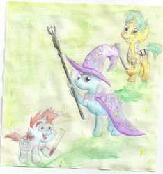 Size: 1684x1796 | Tagged: dead source, safe, artist:maxayson, derpibooru import, snails, snips, trixie, pony, unicorn, female, lord of the rings, mare, parody, saruman, traditional art, trixie's fans, uruk-hai