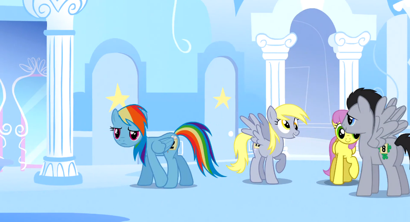 Size: 1099x597 | Tagged: safe, derpibooru import, screencap, derpy hooves, parasol, rainbow dash, pegasus, pony, sonic rainboom (episode), female, mare