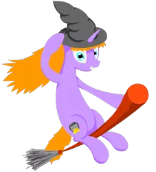 Size: 980x1080 | Tagged: artist:сладкий, broom, derpibooru import, flying, flying broomstick, hat, looking at you, oc, safe, smiling, solo, unofficial characters only, witch, witch hat