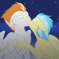 Size: 3300x3300 | Tagged: artist:foxenawolf, derpibooru import, fanfic, fanfic art, fanfic:piercing the heavens, female, firefly (pairing), fire streak, kissing, male, misty fly, safe, shipping, straight, unshorn fetlocks