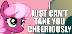 Size: 850x400 | Tagged: caption, cheerilee, cheerious, derpibooru import, disdain, hearts and hooves day, hearts and hooves day (episode), image macro, pun, reaction image, safe, screencap, solo, text