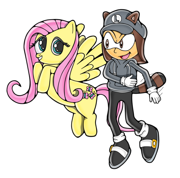 Size: 3500x3467 | Tagged: artist:yoit, crossover, derpibooru import, fluttershy, high res, oc, oc:super liam, power-up, safe, sonic the hedgehog (series), style emulation, super mario bros., super mario bros. 3, tanooki suit, yuji uekawa style