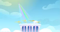 Size: 1099x597 | Tagged: cloudiseum, derpibooru import, rarity, safe, screencap, solo, sonic rainboom (episode), stadium, wings