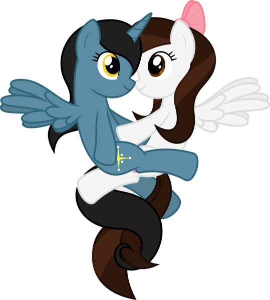 Size: 6400x7118 | Tagged: safe, artist:parclytaxel, derpibooru import, oc, oc:starlight bridge, oc:suskewiet, unofficial characters only, alicorn, pegasus, pony, .svg available, absurd resolution, alicorn oc, are you frustrated?, bellyrubs, eye contact, female, flying, horn, knot, lesbian, looking at each other, meme, ribbon, simple background, transparent background, vector, wings