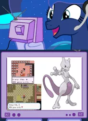 Size: 844x1153 | Tagged: birthday, derpibooru import, exploitable meme, gamer luna, meme, mewtwo, obligatory pony, pokémon, princess luna, safe, tv meme