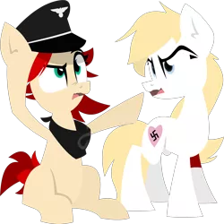 Size: 5606x5603 | Tagged: 8chan, absurd resolution, angry, armband, artist:zvn, clothes, craft, derpibooru import, hat, heart, heil, here comes the pain, mascot, nazi, oc, oc:aryanne, oc:red pone (8chan), papercraft, /pone/, safe, scarf, sharp teeth, sitting, swastika, teeth, thief, unofficial characters only, wondering