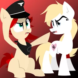 Size: 5606x5603 | Tagged: 8chan, absurd resolution, angry, armband, artist:zvn, clothes, craft, derpibooru import, hat, heart, heil, here comes the pain, mascot, nazi, oc, oc:aryanne, oc:red pone (8chan), papercraft, /pone/, safe, scarf, sharp teeth, sitting, swastika, teeth, thief, unofficial characters only, wondering