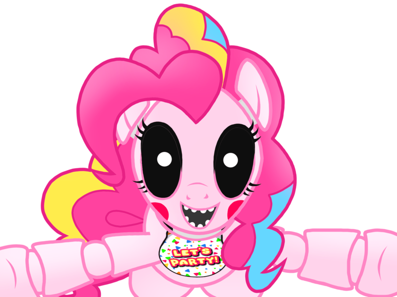 Size: 2048x1536 | Tagged: animatronic, artist:birdivizer, chica pie, creepy, derpibooru import, five nights at aj's 2, five nights at freddy's, glowing eyes, jumpscare, looking at you, pinkie pie, rainbow power, robot, safe, sharp teeth, simple background, solo, teeth, toy pinkica, transparent background