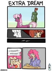 Size: 1024x1406 | Tagged: artist:urusee584, cheerilee, clothes, comic, crossover, crossover shipping, death 13, derpibooru import, dream, human, humanized, jojo's bizarre adventure, nightmare, noriaki kakyoin, pajamas, pinkie pie, rerorero, scared, shipping, stardust crusaders, suggestive, this will end in tears, to be continued