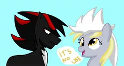 Size: 1648x874 | Tagged: safe, artist:soul-yagami64, derpibooru import, derpy hooves, ponified, pegasus, pony, crossover, female, funny, hat, it's no use, mare, shadow the hedgehog, silver the hedgehog, sonic the hedgehog (series)