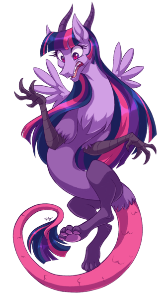 Size: 720x1280 | Tagged: alicorn, artist:heilos, derpibooru import, draconequified, draconequus, long mane, paws, safe, shocked, solo, species swap, twikonequus, twilight sparkle, twilight sparkle (alicorn)