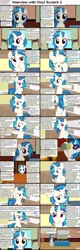 Size: 1282x4018 | Tagged: safe, derpibooru import, vinyl scratch, pony, unicorn, comic:celestia's servant interview, alcohol, caption, comic, cs captions, daft punk, female, food, glass, interview, mare, sandwich, solo, wine, wine bottle, wine glass