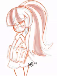 Size: 714x952 | Tagged: safe, artist:xxxsketchbookxxx, derpibooru import, sonata dusk, equestria girls, blushing, holiday, monochrome, valentine, valentine's day