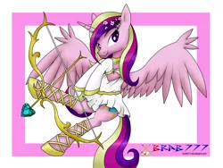 Size: 2560x1920 | Tagged: safe, artist:brab777, derpibooru import, princess cadance, alicorn, pony, arrow, bow (weapon), bow and arrow, clothes, cupid, cupidance, cute, cutedance, holiday, looking at you, princess of love, solo, valentine's day, weapon
