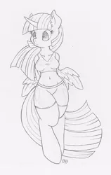 Size: 632x1000 | Tagged: alicorn, anthro, artist:dfectivedvice, belly button, derpibooru import, grayscale, monochrome, safe, solo, twilight sparkle, twilight sparkle (alicorn)