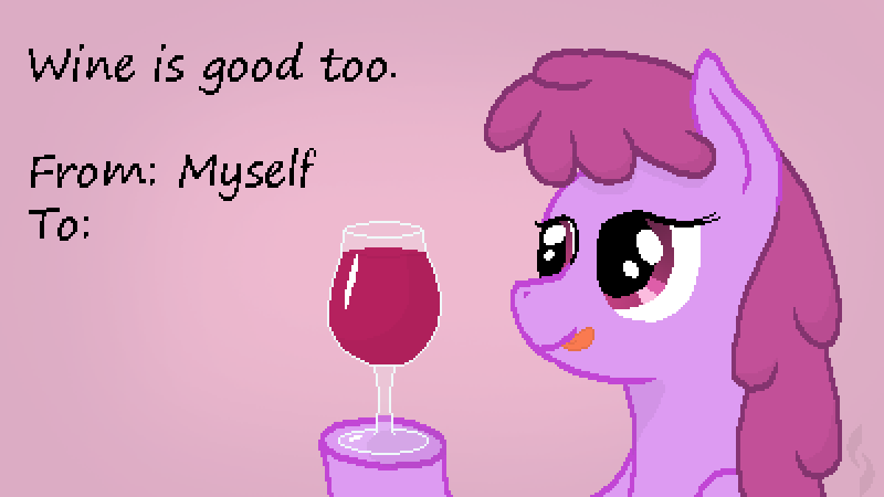 Size: 800x450 | Tagged: alcohol, artist:thejakevale, berry punch, berryshine, card, derpibooru import, glass, gradient background, holiday, pixel art, safe, solo, valentine's day, wine