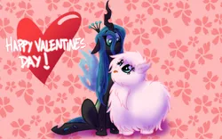 Size: 800x500 | Tagged: safe, artist:azulmimi99, derpibooru import, queen chrysalis, oc, oc:fluffle puff, canon x oc, chrysipuff, female, holiday, lesbian, shipping, valentine's day