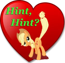 Size: 600x581 | Tagged: applejack, butt, derpibooru import, female, heart, hearts and hooves day, holiday, lasty's hearts, looking back, plot, presenting, raised tail, simple background, solo, solo female, subtle as a train wreck, suggestive, tail, transparent background, valentine, valentine's day